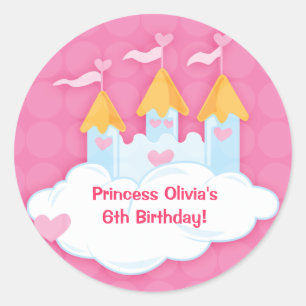 Adesivo Redondo Princesa Castle Custom Birthday Favor Stickers