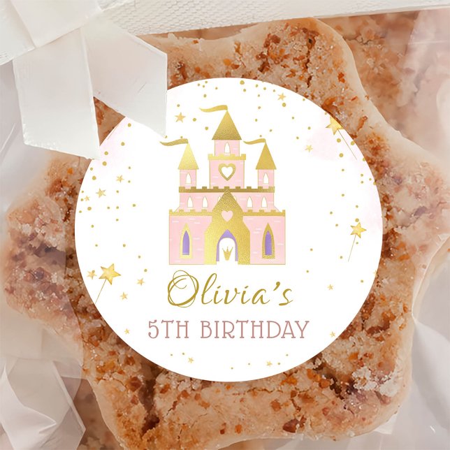 Adesivo Redondo Princesa Castle Dourada Festa de aniversário (Criador carregado)