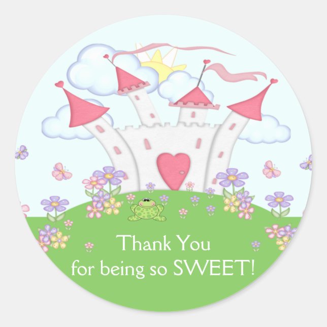 Adesivo Redondo Princesa Castle Obrigado Sticker (Frente)