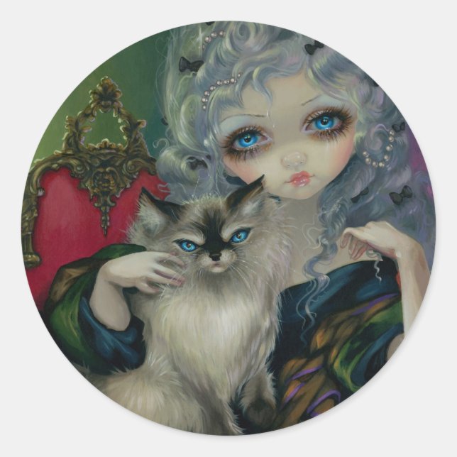 Adesivo Redondo "Princesa com um Gato Ragdoll" (Frente)