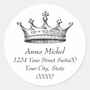 Adesivo Redondo Princesa Crown Address Sticker