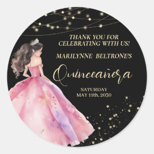 Adesivo Redondo Princesa Dourada Rosa Quinceañera