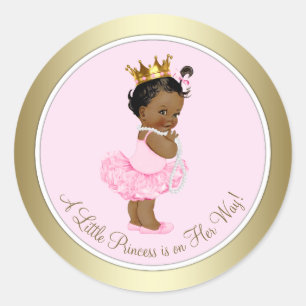 Adesivo Redondo Princesa Étnica Tutu Pérolas Rosa Ouro Bebê