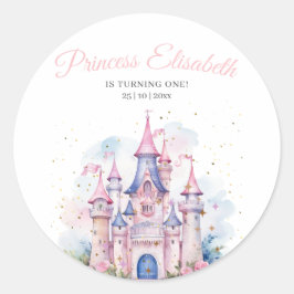 Adesivo Redondo Princesa Festa de aniversário, Princesa Castle Bir