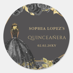 Adesivo Redondo Princesa Floral Dourada Elegante Quinceanera