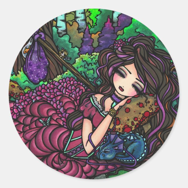 Adesivo Redondo "Princesa Fuja" Fairy Dragon Fantasy Forest Art (Frente)