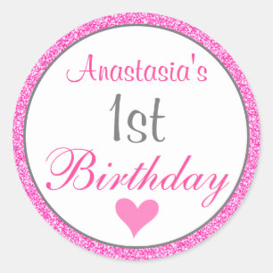 Adesivo Redondo Princesa Glamour Rosa Brilho 1º Aniversário