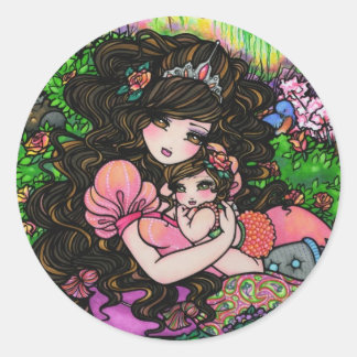 Adesivo Redondo Princesa Mãe e Chá de fraldas Fantasy Art Stickers