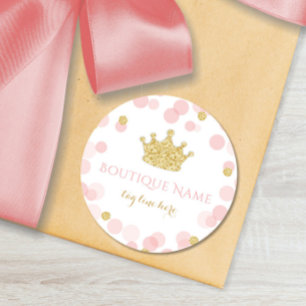 Adesivo Redondo Princesa Pink & Pontos de Brilho Dourado