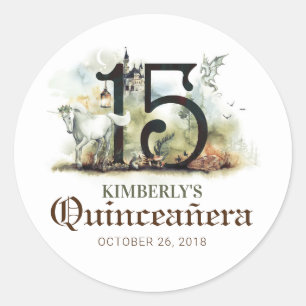 Adesivo Redondo Princesa Quinceanera do conto de fadas