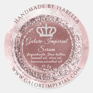 Adesivo Redondo Princesa Real Diamond Crown Rosa Frame Glitter