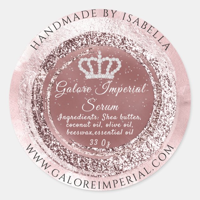 Adesivo Redondo Princesa Real Diamond Crown Rosa Frame Glitter (Frente)