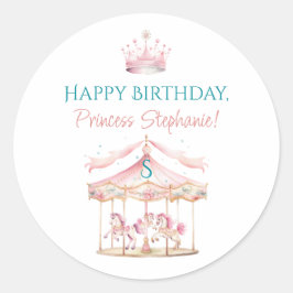 Adesivo Redondo Princesa rosa Carrossel Garota primeiro aniversari