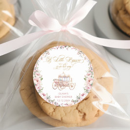 Adesivo Redondo Princesa Rosa e Chá de fraldas Dourado