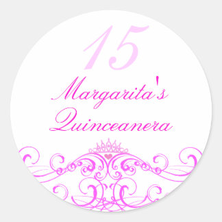 Adesivo Redondo Princesa Rosa Tiara Quinceanera Sticker