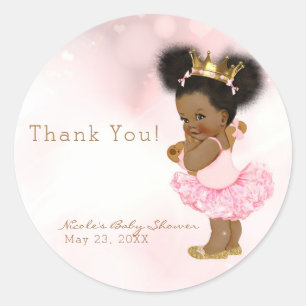 Adesivo Redondo Princesa Rosa Vintage Negra Menina Chá Favor