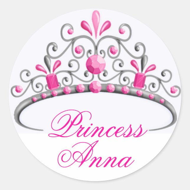 Adesivo Redondo Princesa Tiara Birthday Stickers (Frente)