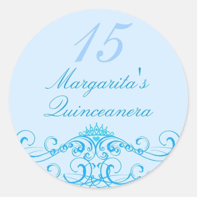 Adesivo Redondo Princesa Tiara Blue Quinceanera Sticker (Frente)