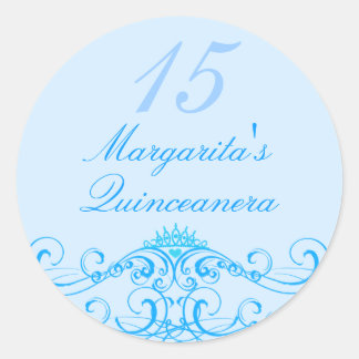 Adesivo Redondo Princesa Tiara Blue Quinceanera Sticker