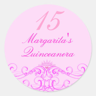 Adesivo Redondo Princesa Tiara Pink Quinceanera Sticker