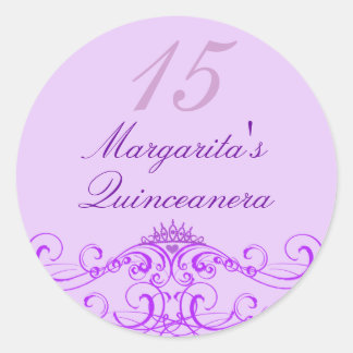 Adesivo Redondo Princesa Tiara Purple Quinceanera Sticker