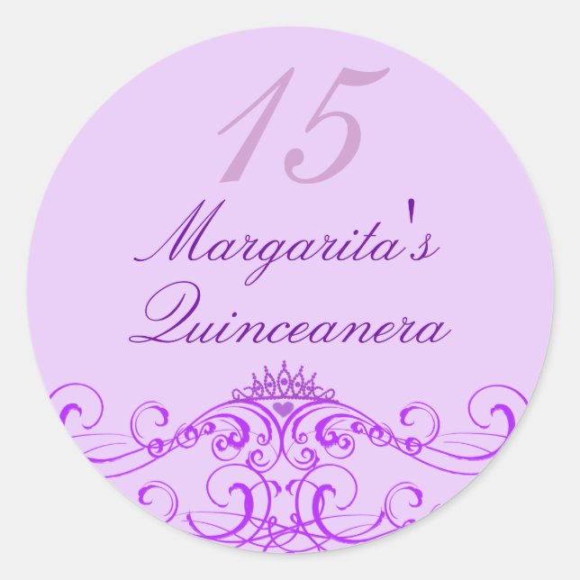 Adesivo Redondo Princesa Tiara Purple Quinceanera Sticker (Frente)
