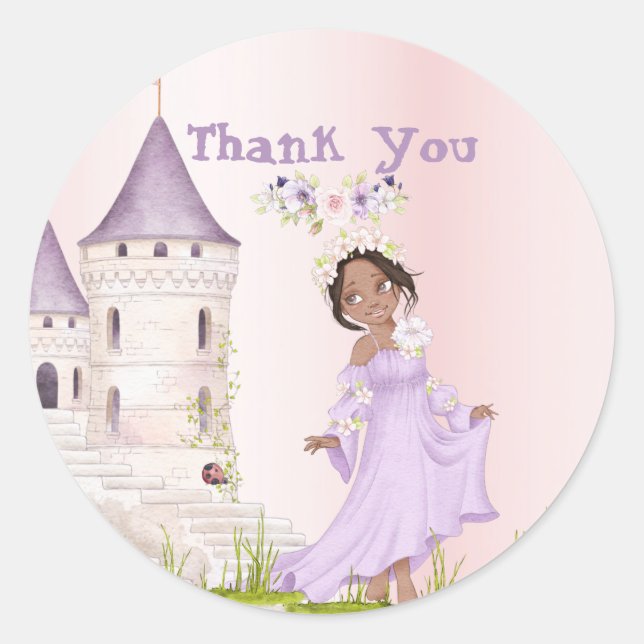 Adesivo Redondo Princesa Unicorn Cabelo Escuro Púrpura Bonito Obri (Frente)