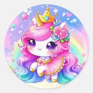 Adesivo Redondo Princesa Unicorn Sticker