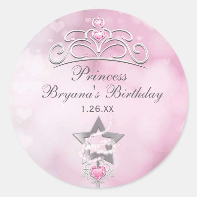 Adesivo Redondo Princesa Wand & Crown Silver Party Stickers (Frente)