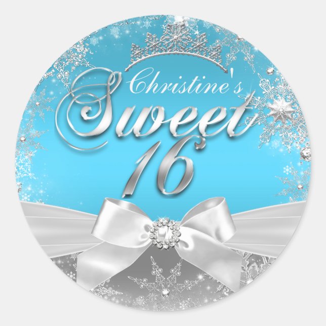 Adesivo Redondo Princesa Winter Wonderland Blue Sweet 16 Sticker (Frente)