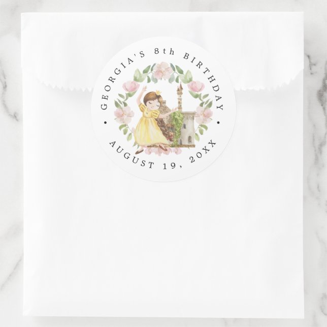 Adesivo Redondo Princesas, Cavalheiros e Dragões Aniversário de Co (Bolsa)