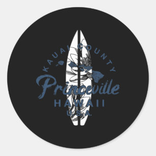 Adesivo Redondo Princeville Kauai Havaiano Surf Vintage Havaí