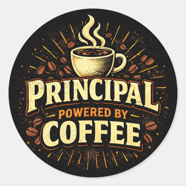 Adesivo Redondo Principal: Powered by Coffee | Funny Admin Gift (Frente)