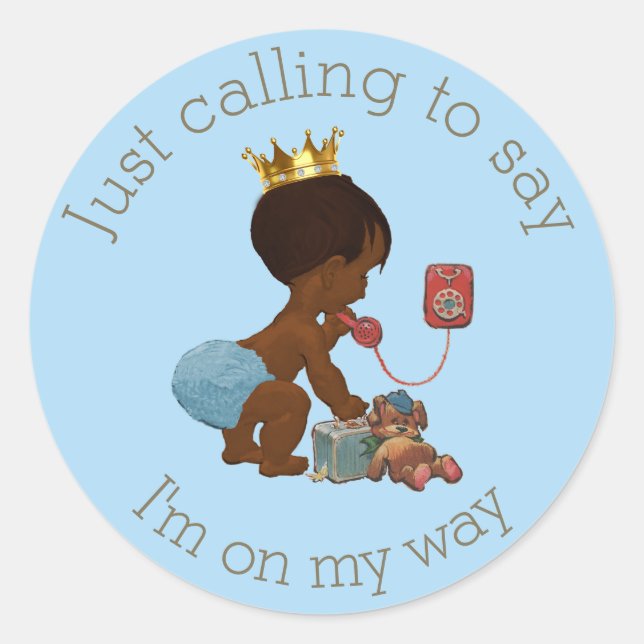 Adesivo Redondo Príncipe Étnico na Chá de fraldas de Cinza Azul do (Frente)