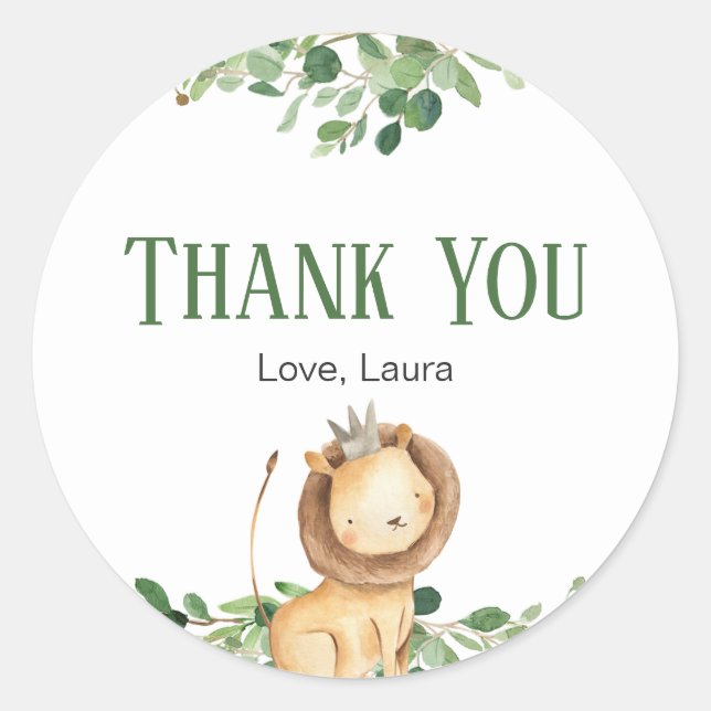 Adesivo Redondo Príncipe Lion Greenery Chá de fraldas Floral (Frente)