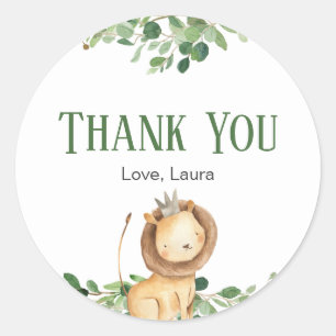 Adesivo Redondo Príncipe Lion Greenery Chá de fraldas Floral