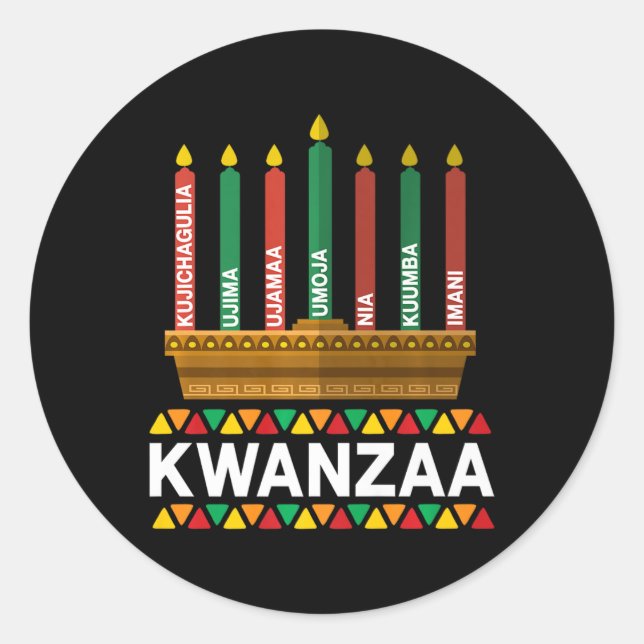 Adesivo Redondo Princípios Kwanzaa Candles Kinara Pan Afri (Frente)