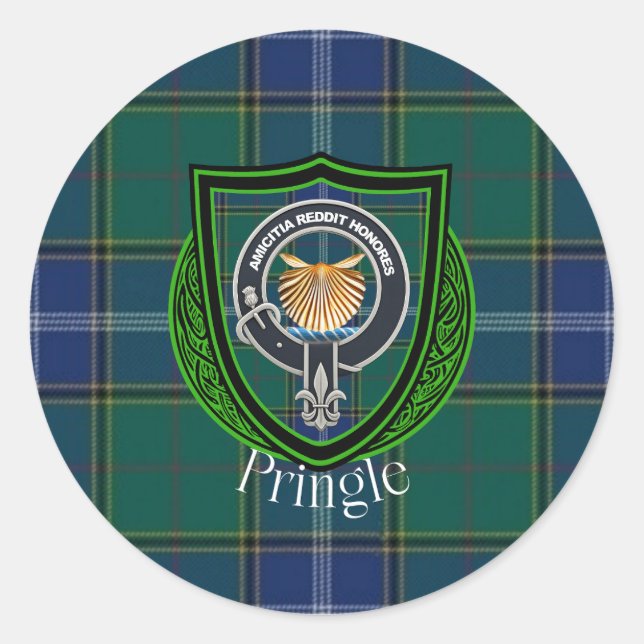 Adesivo Redondo Pringle Scottish Clan Tartan & Crest (Frente)