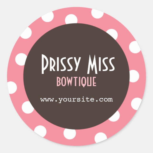 Adesivo Redondo Prissy Miss Pink Bolinhas Chic Round Sticker (Frente)