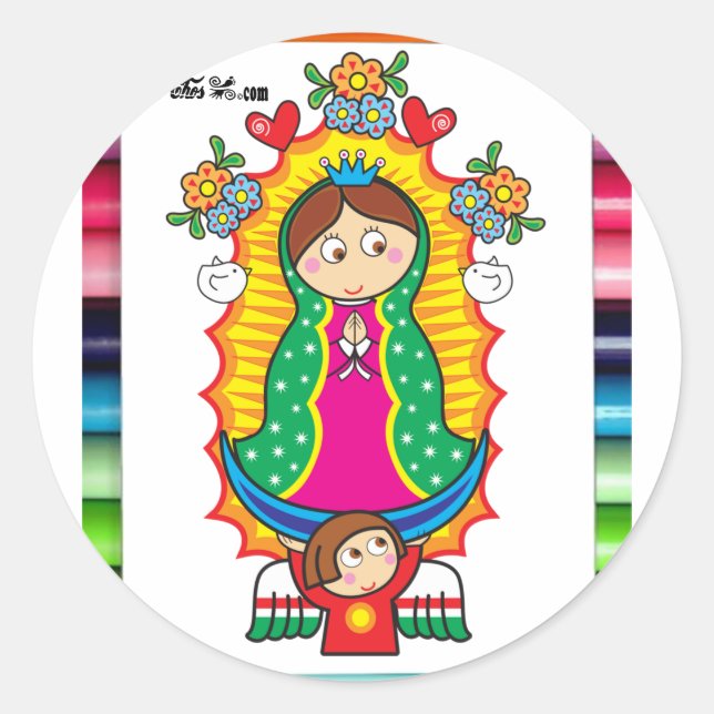 ADESIVO REDONDO PRO CUSTOMIZÁVEL DE VIRGEN DE GUADALUPE CARICATURA (Frente)