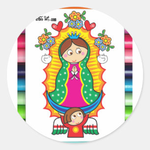ADESIVO REDONDO PRO CUSTOMIZÁVEL DE VIRGEN DE GUADALUPE CARICATURA