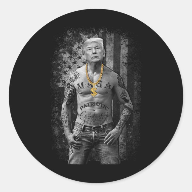 Adesivo Redondo Pro Trump Patriótico Gangster - República Anti-Lib (Frente)