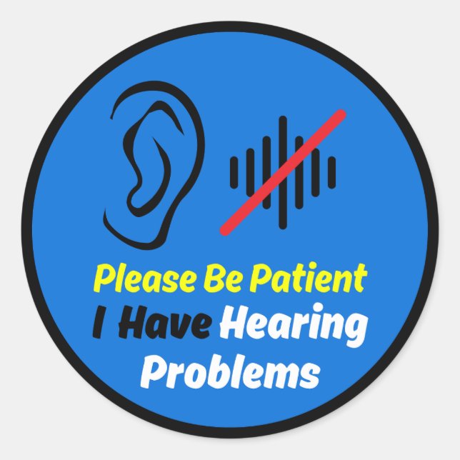 Adesivo Redondo Problemas de audição design azul (Frente)