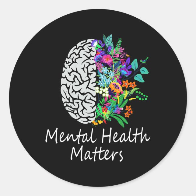 Adesivo Redondo Problemas de Saúde Cérebro Doença Mental Alarme (Frente)