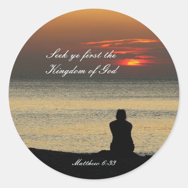 Adesivo Redondo Procurar Primeiro Reino de Deus, Mateus 6:33 Ocean (Frente)
