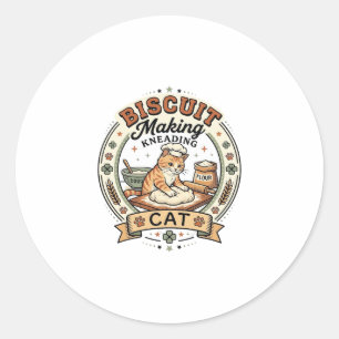 Adesivo Redondo Produção de Biscoito Amassando Gato Produção de Bi