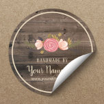 Adesivo Redondo Produto artesanal Vintage Madeira Floral Rústica<br><div class="desc">Vintage Floral Rustic Business Stickers (Autocolante)</div>