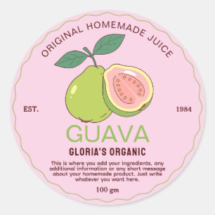 Adesivo Redondo Produto caseiro de suco de goiaba Fruta Vintage