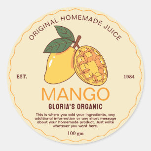 Adesivo Redondo Produto caseiro de suco de manga de Fruta Vintage