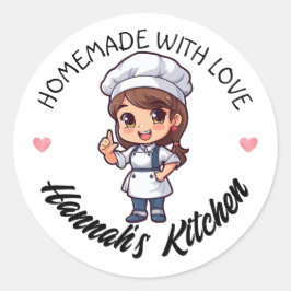 Adesivo Redondo Produto caseiro Kawaii, de cabelo torrado longo, m